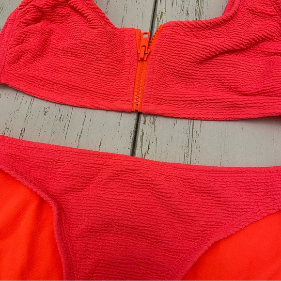 Coral/Orange Crinkle Zipper Bikini Set - Size S - Picture 2 of 5